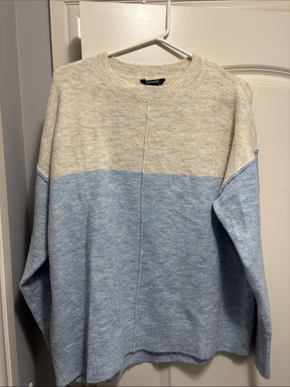George Two-Tone Crewneck Sweater in Cream and Light Blue